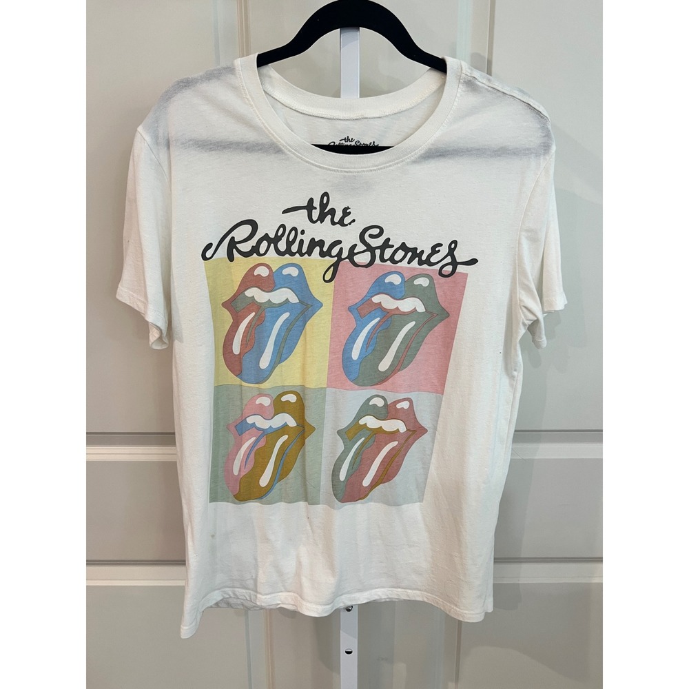 The Rolling Stones Pop Art Tongue Graphic T-Shirt White Medium 8-10 Rock Band